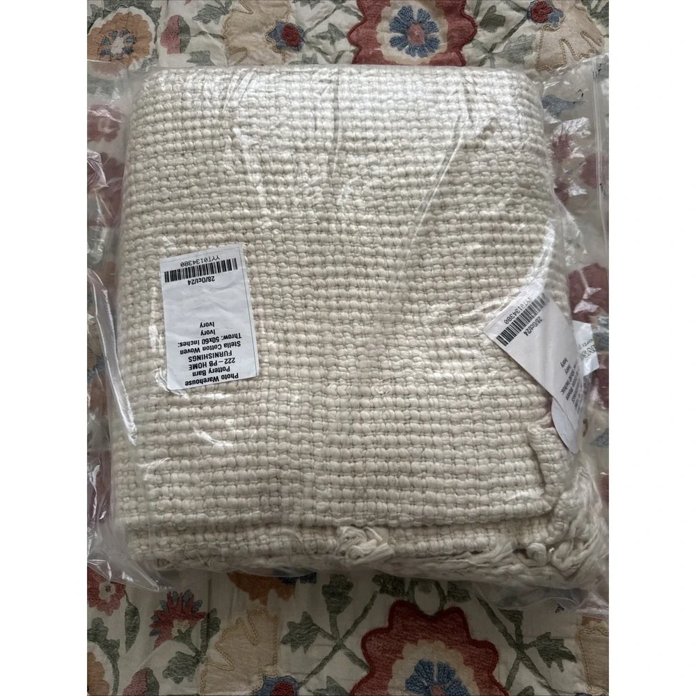 POTTERY BARN Stella Cotton THROW BLANKET 50 X 60